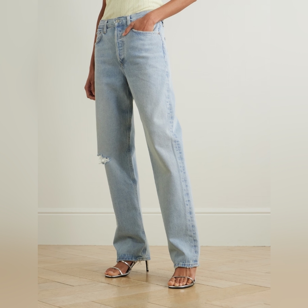 Agolde Straight Leg Jeans in Light Wash Blue